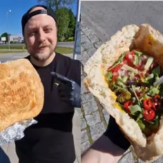 Wielki kebab z warzywami i ostrymi papryczkami. Zastanawiasz się, ile kosztuje kebab? Ten wygląda na sycący!