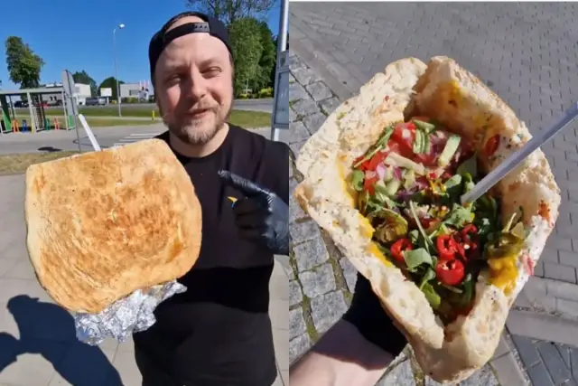 Wielki kebab z warzywami i ostrymi papryczkami. Zastanawiasz się, ile kosztuje kebab? Ten wygląda na sycący!